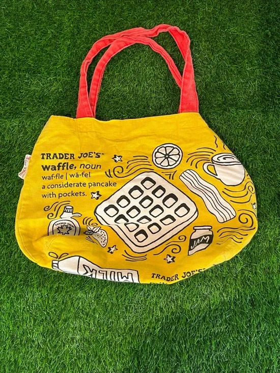 Trader Joe's Breakfast Waffle Toast Milk Jam Shopping Reusable Grocery Eco Bag - Picture 1 of 15